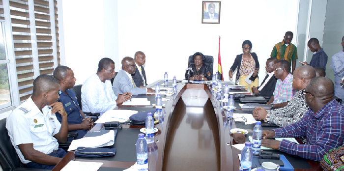  Ms Cecilia Abena Dapaah (head of table), Minister of Aviation, addressing members of the committee in Accra. Picture: GABRIEL AHIABOR