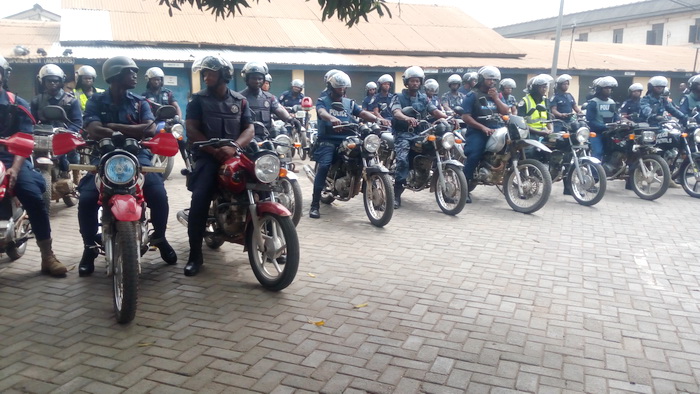 Some of the police personnel on their motorbikes at the launch of the Father Christmas Operation in Accra 