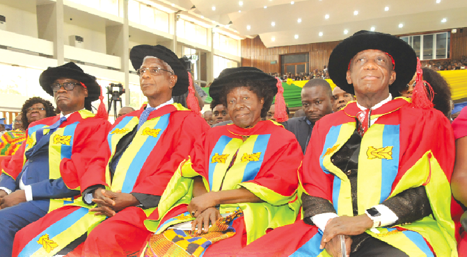 From left to right: Dr K.K. Sarpong, Prof. E.L. Anatsui, Dr Leticia Eva Obeng and Dr Thomas Mensah — Four of the personalities honoured by the university
