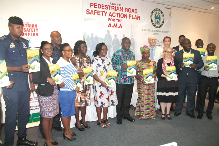  Mr Mohammed Adjei Sowah (6th left), Accra Metropolitan Chief Executive, with some dignitaries launching the pedestrian safety action plan for Accra. Picture: EDNA ADU-SERWAA