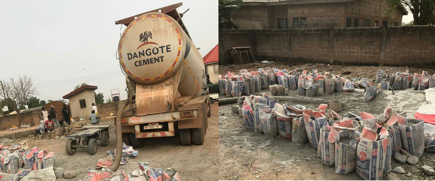 A tube connected to the tanker to refill the cement bags. 