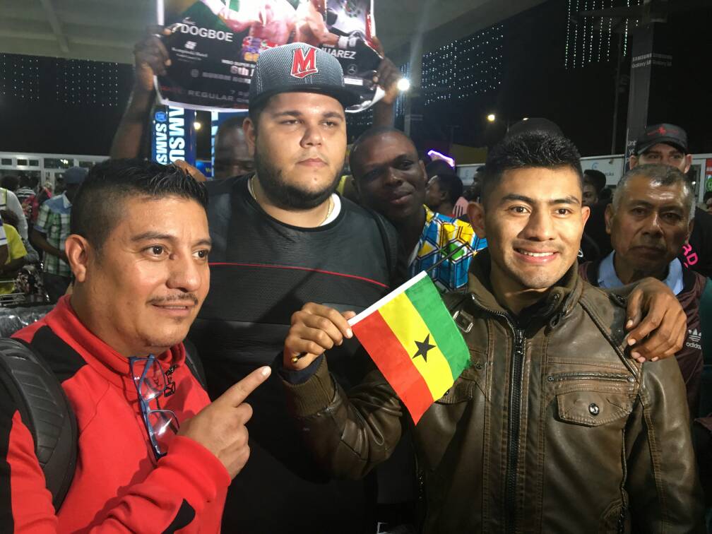 Cesar Juarez (right) with his team when they arrived at the Kotoka International Airport yesterday