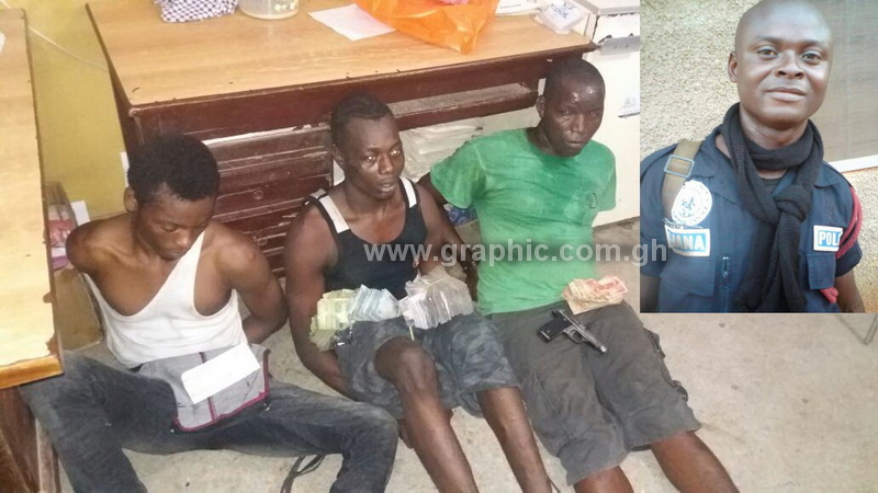 The three suspects and the policeman {inset}