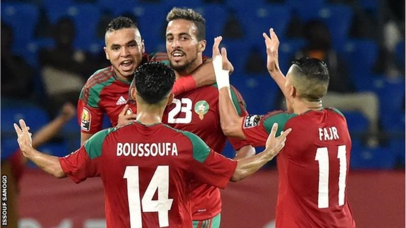 Morocco celebrate after Rachid Alioui scores in the second half