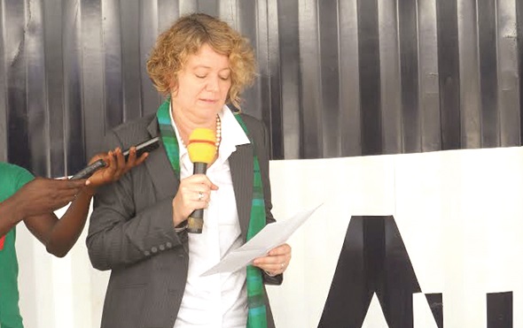 Madam Tove Degnbol,  Royal Danish Ambassador to Ghana, explaining a point at the event.