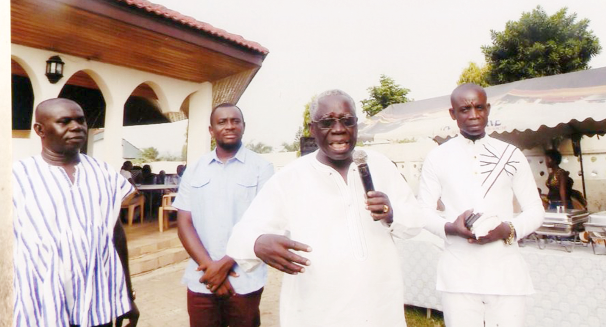 Mr Yaw Osafo-Maafo (2nd right), the leader of the NPP transition team, speaking at the function. On his right is Mr Kennedy Osei Nyarko, the MP for Akyem Swedru