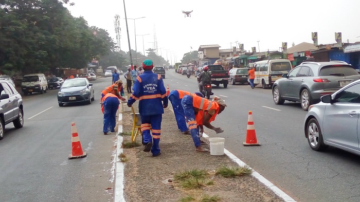 Some of the Zoomlion personnel beautifying the streets of Accra 