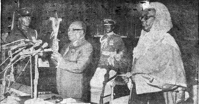 The swearing in of Mr Justice Edward Akufo-Addo as First president of the Second Republic