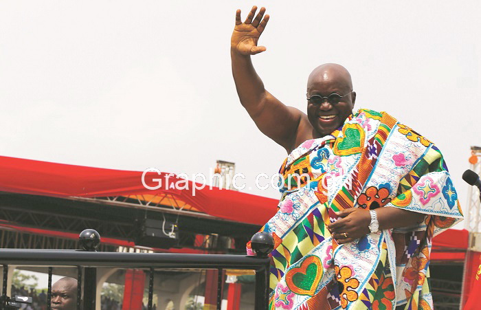President Akufo-Addo responding to cheers at the Black Star Square last Saturday.