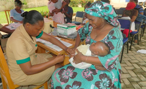 A child being immunised