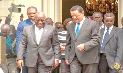 Presidents Akufo-Addo (left) and Teshome smiling after their meeting in Addis Ababa