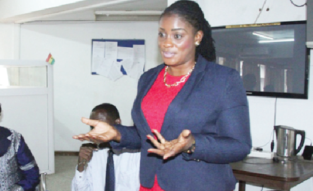 Nana Dokua Asiamah-Agyei (right) addressing the workers