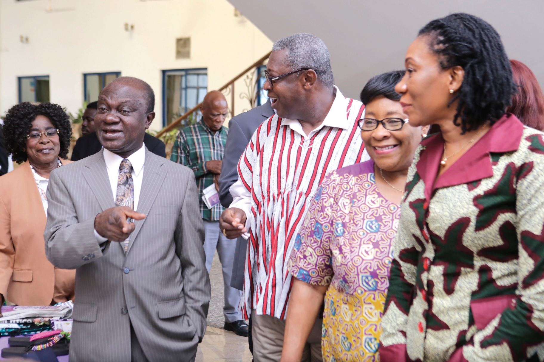 Prof. George Gyan Baffour (left), Minister of Planning, interacting with Prof. Agyemang Badu Akosa (2nd left), Commissioner, National Development Planning Commission and other dignitaries at the launch. 