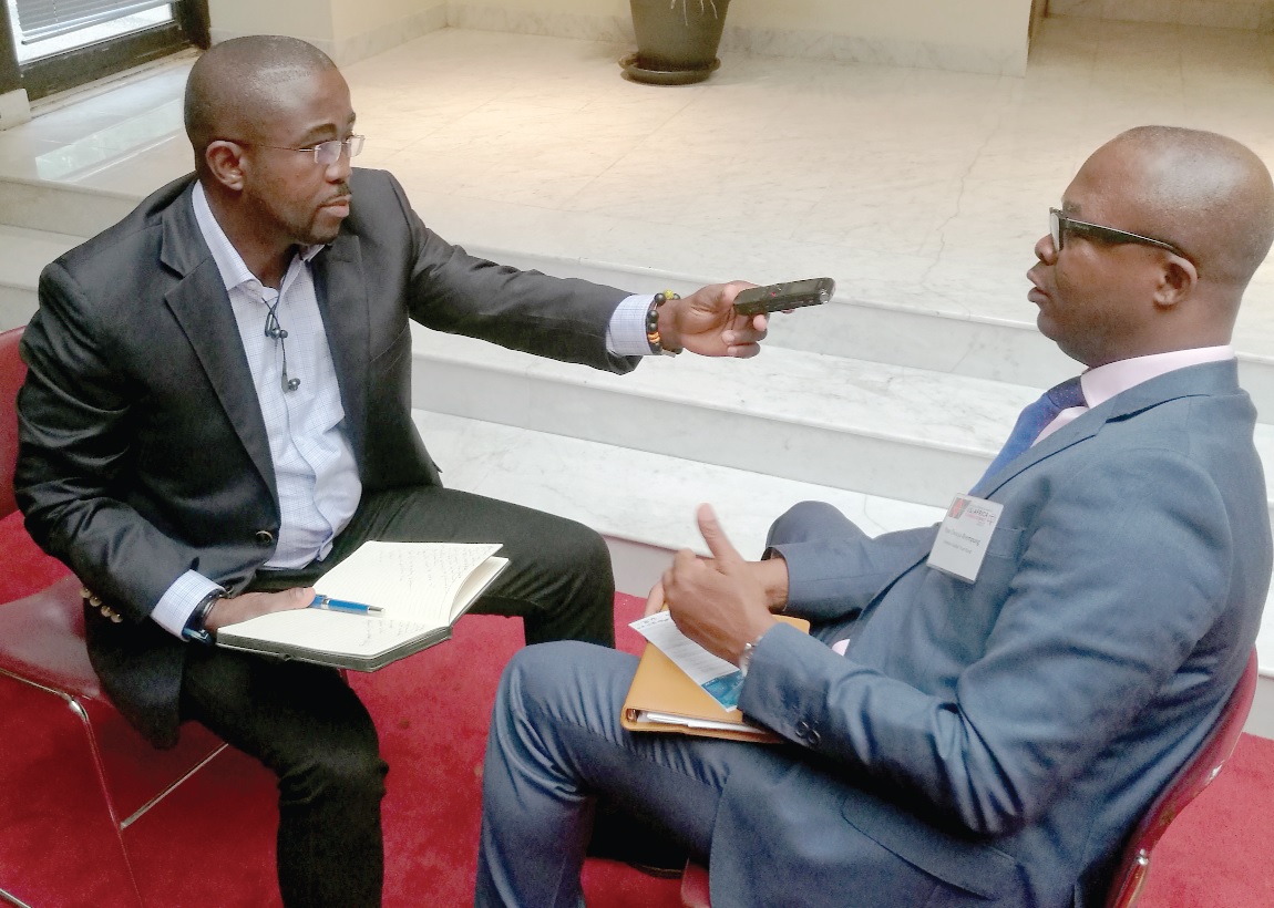 Mr Yaw Owusu-Brempong (right) being interviewed by Mr Charles Benoni Okine