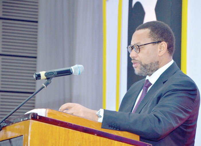 Mr Phuthuma Nhleko, Group Board Chairman of MTN, delivering a speech at the dinner night with the board 