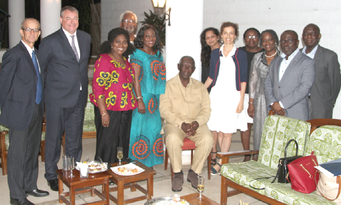 Former President J.A. Kufuor (seated) with Madam Catherine A. Afeku (4th left) and Mr Francois Pujolas (2nd left), French Ambassador. Also in the picture are Madam Audrey Azoulay (on the left of the former President), UNESCO Director-General candidate, and Ms Anna Bossman (3rd right)