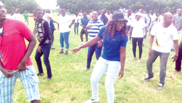 Some staff members of Liberty Group doing aerobics