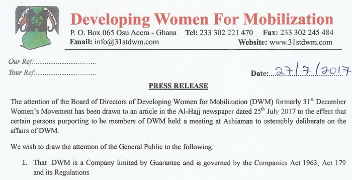 DWM not NDC women’s wing, as board denounces Ashaiman meeting