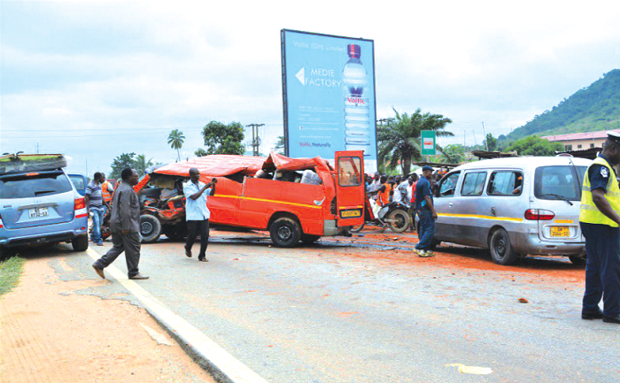 • The Sprinter bus which had 19 people on board.  Picture: DELLA RUSSEL OCLOO