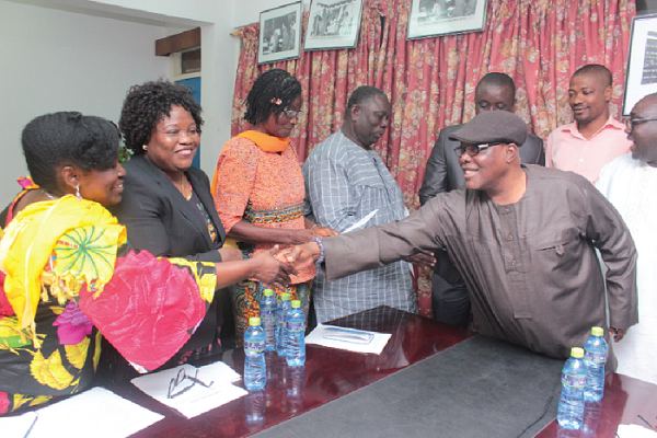 Nana Kwesi Gyan Apenteng (right), Chairman, National Media Commission exchanging pleasantries with Prof Olivia Kwapong (left), Chairperson of the newly constitute GNA Board. Picture: NII MARTEY M. BOTCHWAY