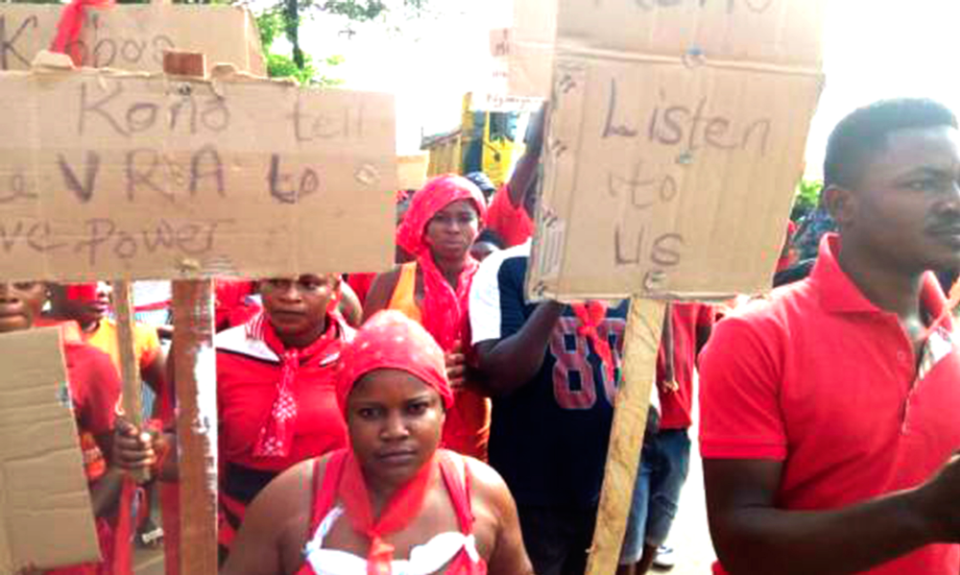  Some of the youth showing their placards during the demonstration
