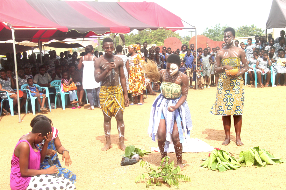 Kwanyarko Senior High School students in a drama performance.