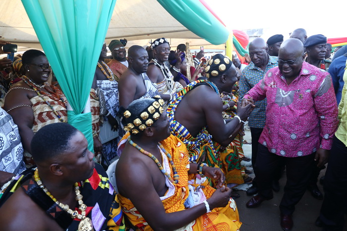 President Akufo-Addo exchanging pleasantries with the chiefs of Jamestown and Osu at a durbar at Mantse Agbonaa at Jamestown