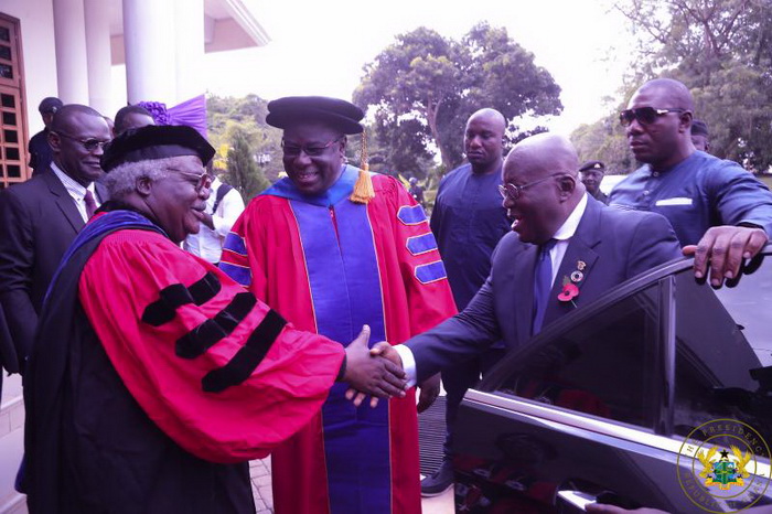 President Akufo-Addo being welcomes by the former Moderator of the Presbyterian Church