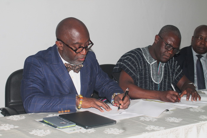  Mr Yofi Grant (left), the CEO of Ghana Investment Promotion Centre (GIPC), and Mr Charles Abugre, the CEO of Savannah Accelerated Development Authority (SADA), signing the documents.