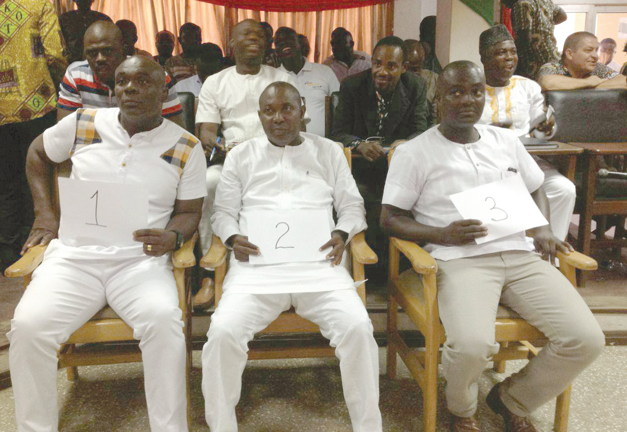 The three contenders from left: Mr Akwasi Poku Bosompem, Mr Patrick Atitiati Laweh and Mr Joseph Korto