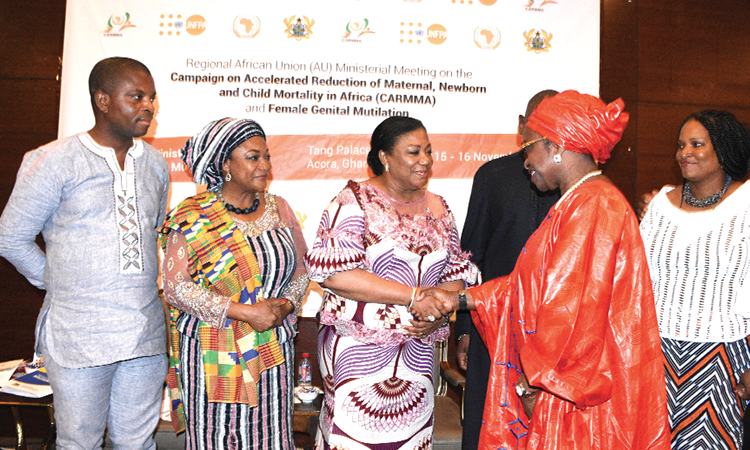  Mrs Rebecca Akufo-Addo interacting with Mrs Bineta Diop (right), AUC Chairperson's Special Envoy
