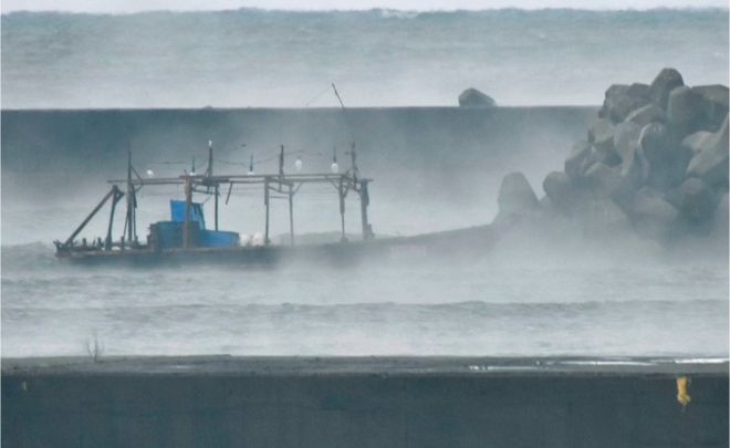  The men's boat was seen by a breakwater at Yurihonjo on Friday morning 