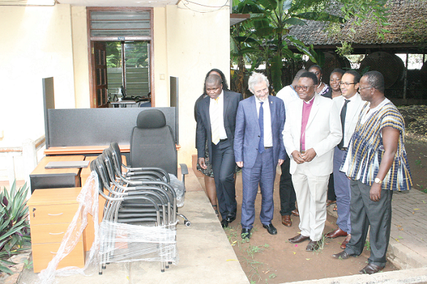  Mr Paolo Salvia (2nd left), Head of Political Section of the European Union delegation to Ghana, and Most Rev. Prof.  Emmanuel  Asante (middle), Chairman of the NPC. Picture: INNOCENT K. OWUSU