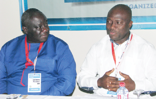  Mr Mohammed Adjei Sowah (right), the Metropolitan Chief Executive of Accra Metropolitan  Assembly, explaining  a point to Mr Joel Nettey (left), the President of Advertising Association of Ghana. Picture:ESTHER ADJEI
