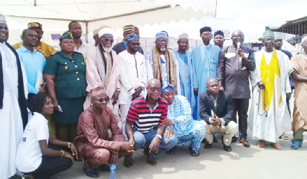 Superintendent Pamela Codjo (4th left), the National Chief Imam, Sheikh Dr Osmanu Nuhu Sharubutu (arrowed), Mr Lukman Jajah (next to Chief Imam) and other guests at the sensitisation programme