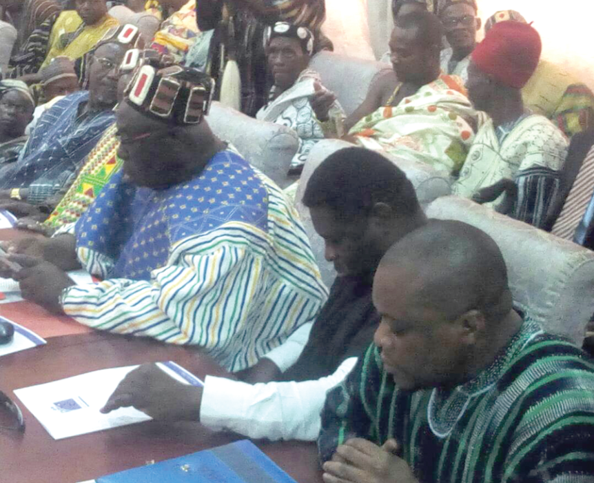 Lepowura Alhaji M.N.D Jawula (left) and Dr Abu Sakara were among those who led the delegation to the Commission of Inquiry 