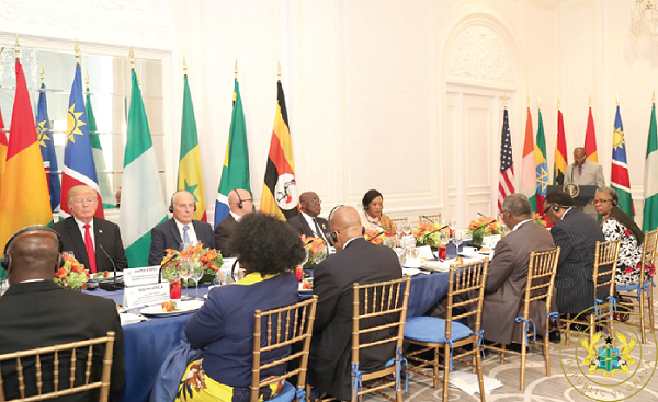  President Donald Trump (left) in a meeting with President Nana Akufo-Addo (arrowed) and seven other African Heads of States