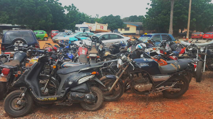 Some of the motorbikes impounded by the police Some of the motorbikes impounded by the police