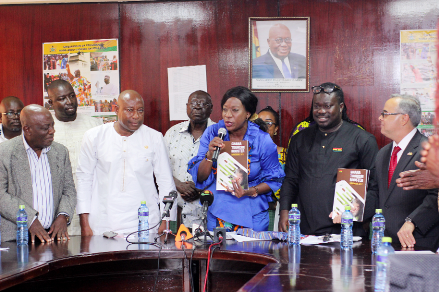  Mrs Catherine Afeku (2nd right), Minister for Tourism, Arts &amp; Culture Creative speaking at the event. Those with her include Dr Ziblim Barri Iddi (2nd left), Deputy Minister for Tourism, Arts &amp; Culture, Mr Sampson Kwaku Boafo (left), a Former minister of Chieftaincy &amp; Culture and Mr Bice Osei Kuffour (right), MUSIGA President