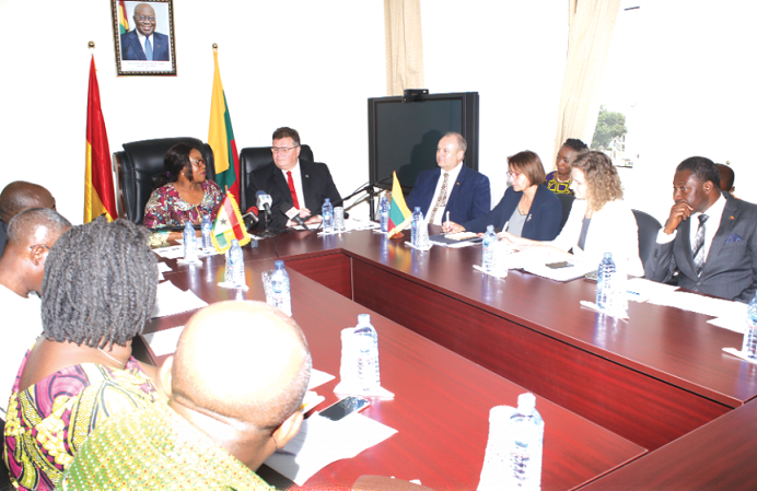 Ms Shirley Botchwey (head of table), Minister of Foreign Affairs and Regional Integration in a meeting with the delegation from Lithuania and some officials of the ministry.  Picture: GABRIEL AHIABOR