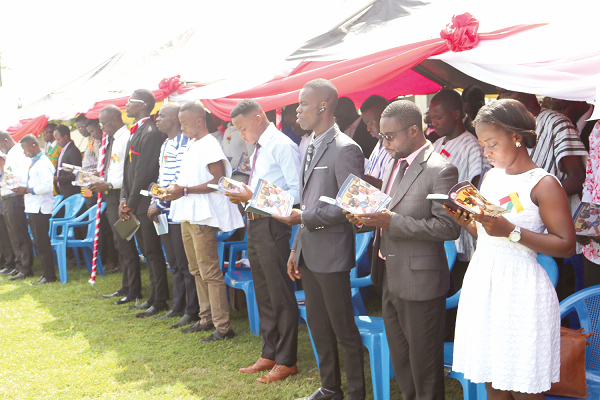 Some fresh students taking their oath at the Mampong-Ashanti Campus. Picture: EMMANUEL BAAH