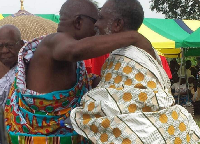 Togbe Afendza III and Togbe Komla Teng the V hugging each other after the ceremony