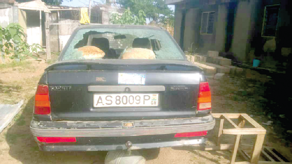 One of the vandalised vehicles