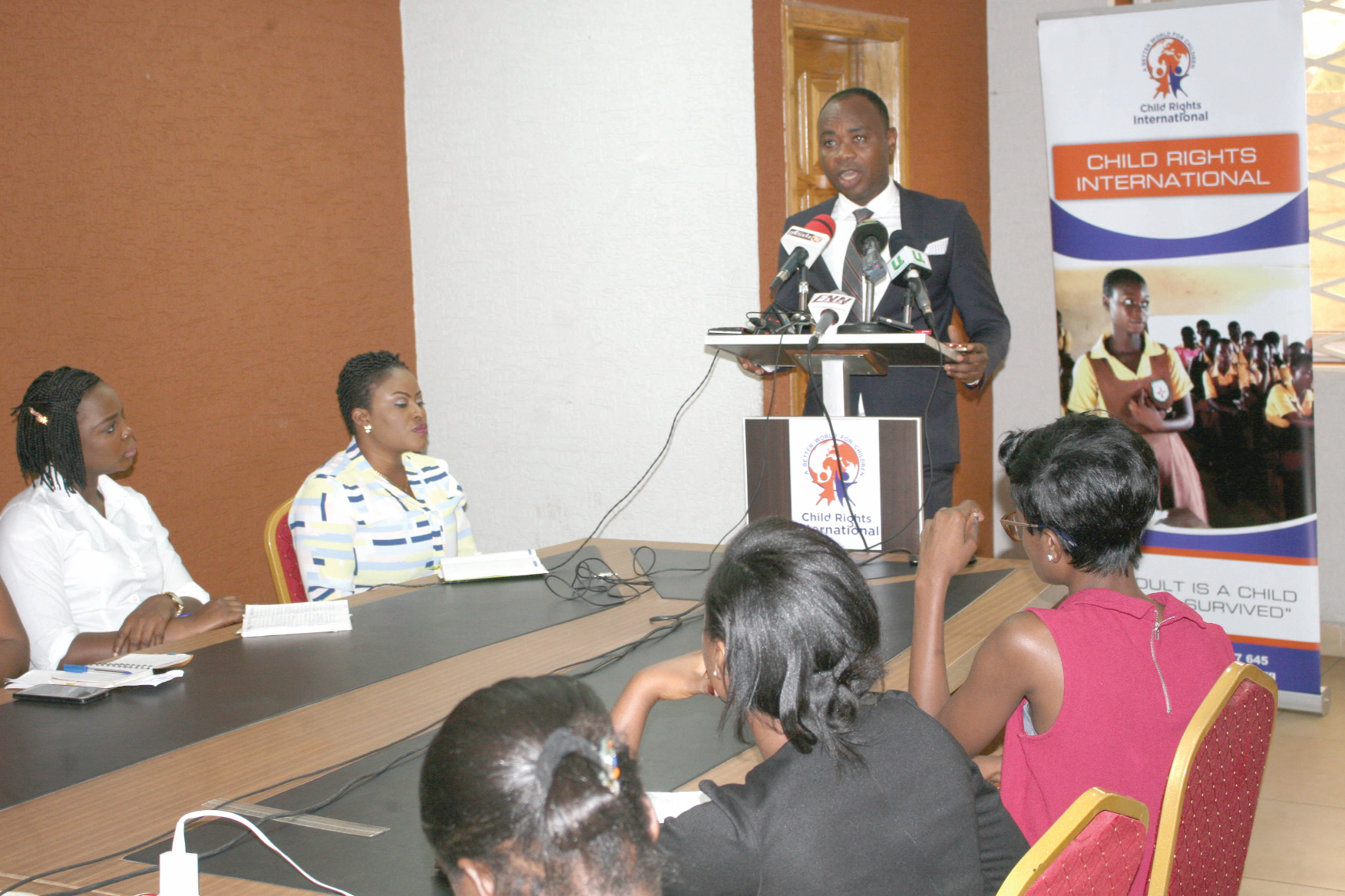 Mr Bright Appiah, Executive Director of Child Rights International, addressing the media.