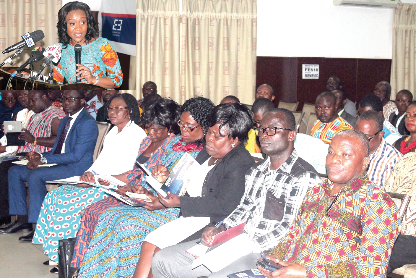  Mrs Abena Osei-Asare (inset), a Deputy Minister of Finance, speaking at the forum.