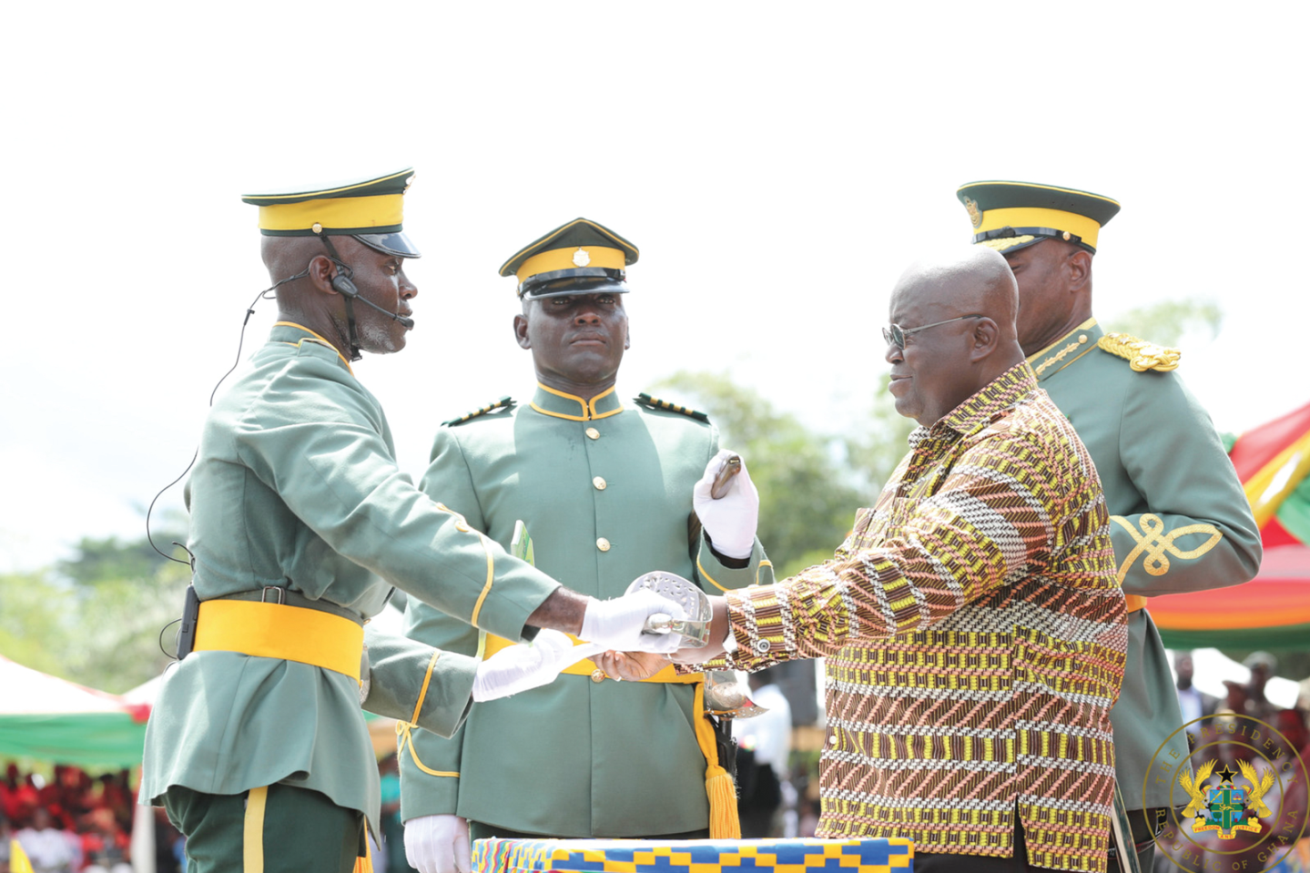 President Akufo-Addo presenting the sword of honour to Yaw Brobbey Kyeremanteng