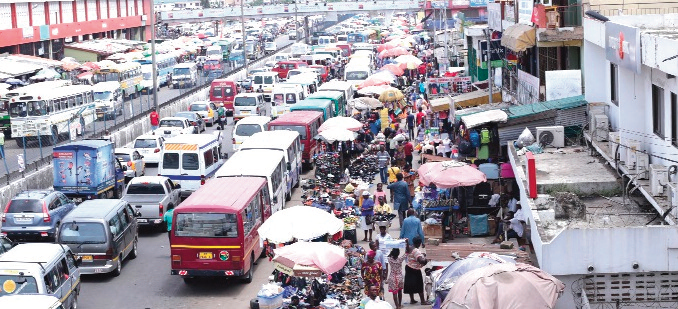 An aerial view of the vehicles parked at Kaneshie which always build up traffic at the place