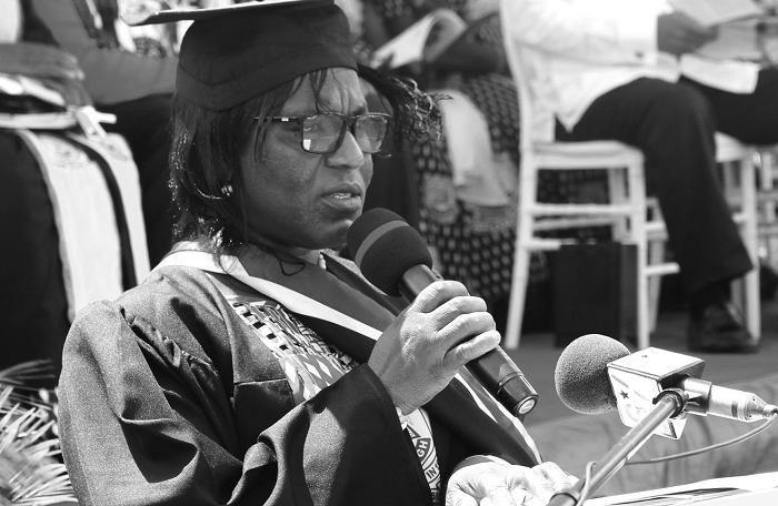 Ms Gladys Kuetuadu, the Assistant Headmistress of Academics, Accra Girls' Senior High School, delivering the welcome address during the Accra Girls' Senior High School Annual Speech and Prize Giving Day in Accra