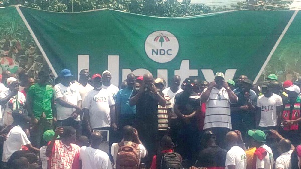 Former President Mahama (arrowed) addressing party supporters after  the ‘unity walk’