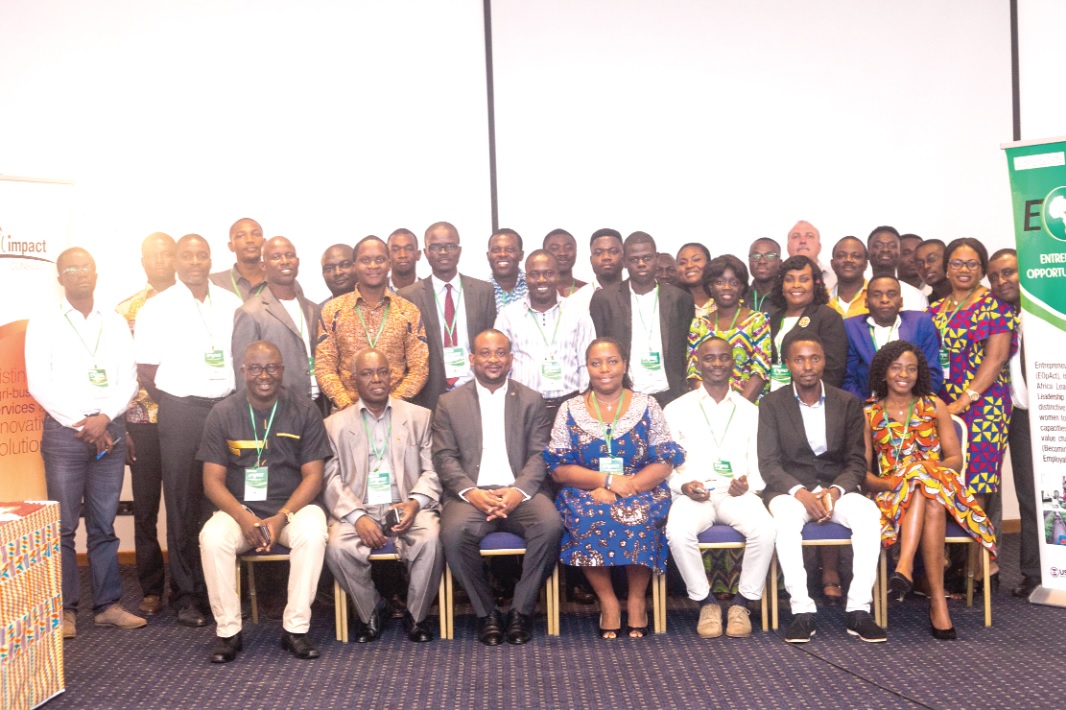 A section of the interns with the Deputy Minister of Youth and Sports, Mr Enam Hadzide